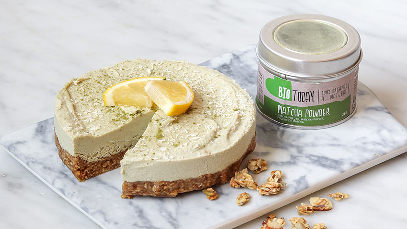 vegan matcha citroen cheesecake