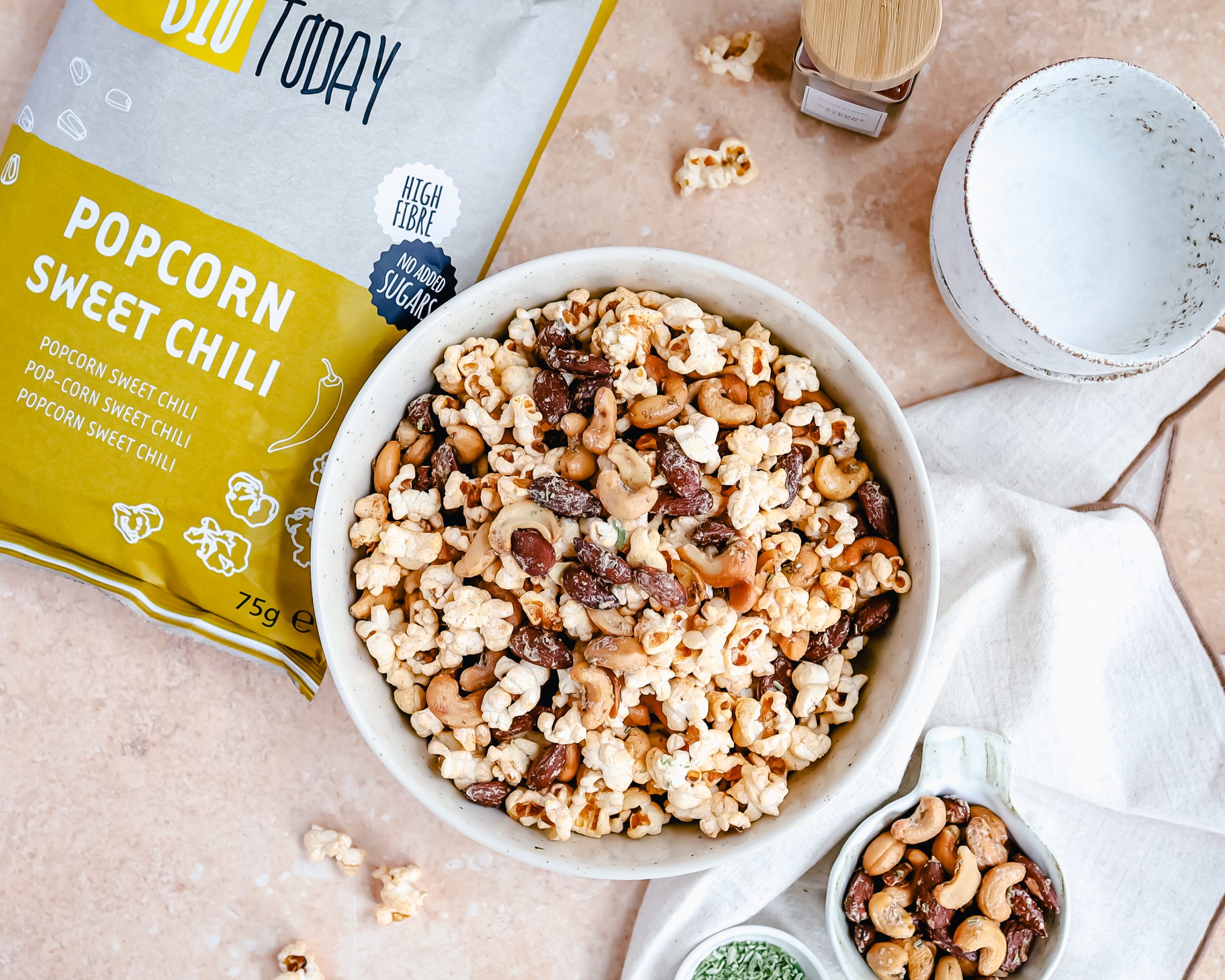 Sweet & spicy popcornnoten snackmix Recepten BioToday