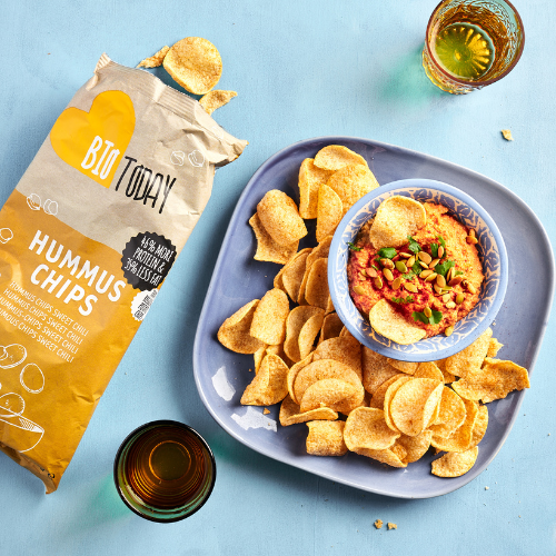Smokey pompoenpitten dip met hummus chips